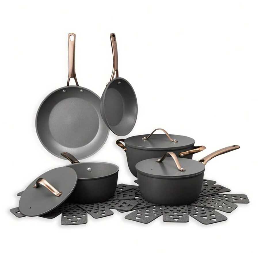 Thyme & Table 12 Piece Aluminum Cookware Set, Gold Pvd