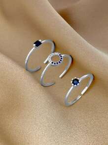3pcs Elegant Natural Style Rings, Simple Fashion Casual Everyday Wear - Antique Silver - View 3