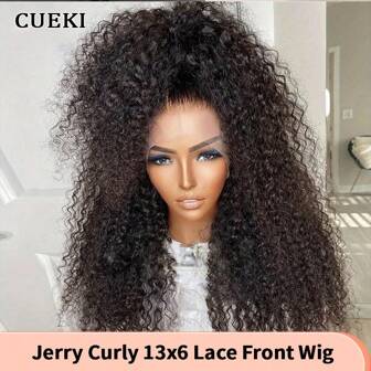 CUEKI Jerry Curly 13x6 HD Lace Front Wigs Fiber Mix Human Hair With Bady Hair Pre Plucked 200% Density Kinky Curly Wave Wigs For Women 12A Natural Hairline