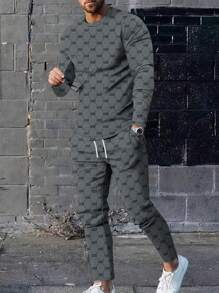 Bộ đồ thể thao thường ngày Soft Touch Gradient dành cho nam - Áo thun cổ tròn tay dài siêu thoải mái và quần chạy bộ có túi rộng rãi, có thể giặt bằng máy, dễ chăm sóc và vải thoáng khí cho sự thư giãn tối đa, trang phục ấm áp, quần áo mùa thu - màu đen - Xem 1