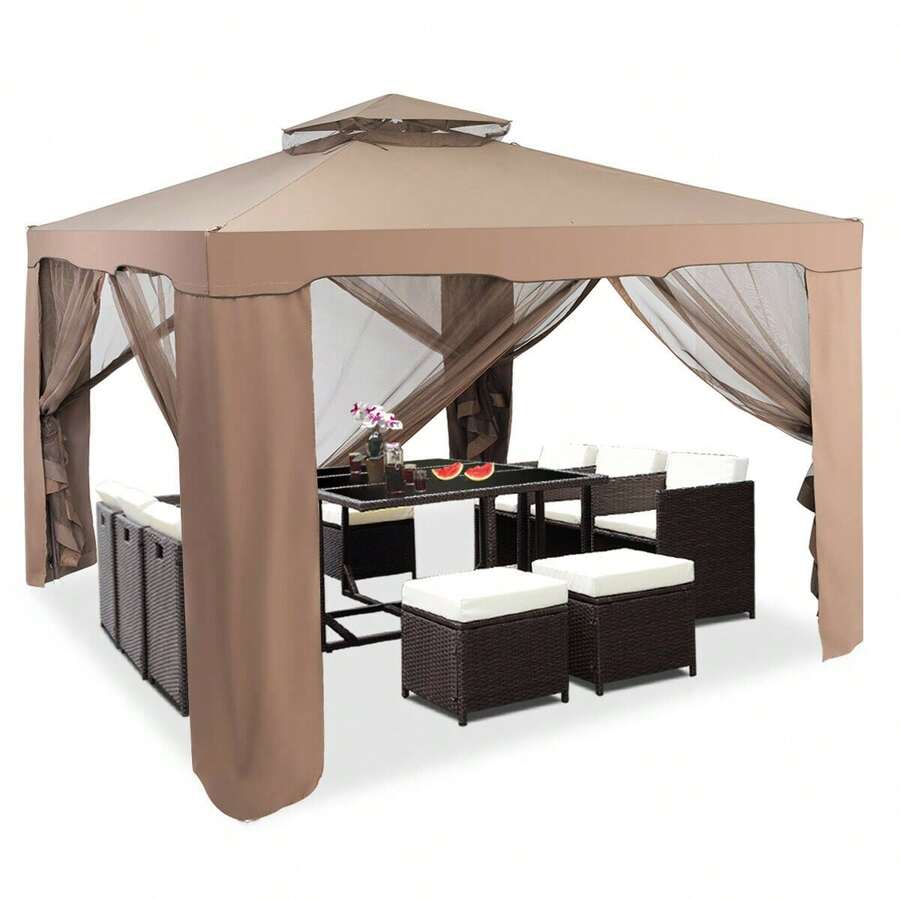 10'x 10' Canopy Gazebo Shelter W/Mosquito Netting Outdoor Patio - Coffee Brown - View 1