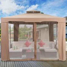 10'x 10' Canopy Gazebo Shelter W/Mosquito Netting Outdoor Patio - Coffee Brown - View 3