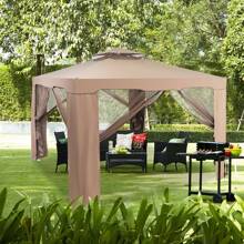 10'x 10' Canopy Gazebo Shelter W/Mosquito Netting Outdoor Patio - Coffee Brown - View 2