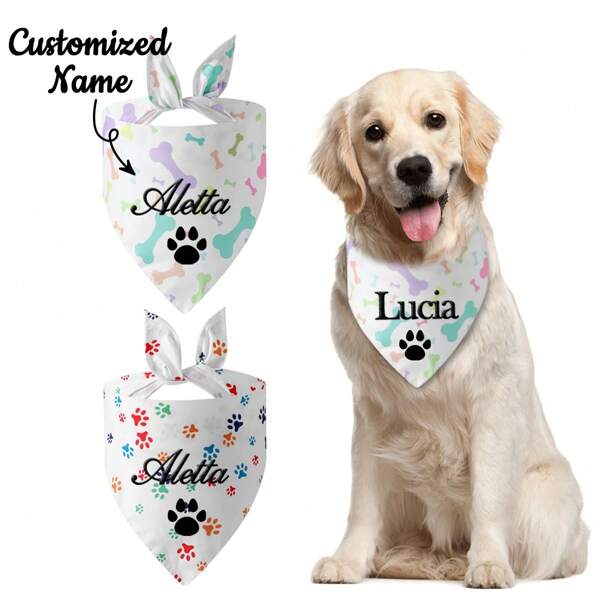 1PC Personalized Dog Custom Pet Scarf With Embroidered Name Pet Custom Accessories For Small Medium Large Dogs Cats Pets Birthday Gift