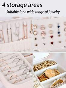 1个便携式PU皮革首饰盒，防氧化首饰收纳盒，多层首饰展示盒，礼品盒，翻盖设计，大容量，小巧优雅的旅行首饰盒，防尘首饰盒，圣诞礼物，收纳包，旅行必备，女士旅行礼物，收纳包，手拿包/手提包，化妆品收纳盒，彩妆收纳盒，收纳包，化妆刷收纳袋，迷你收纳包，大容量收纳包 - 白色 - 查看 4