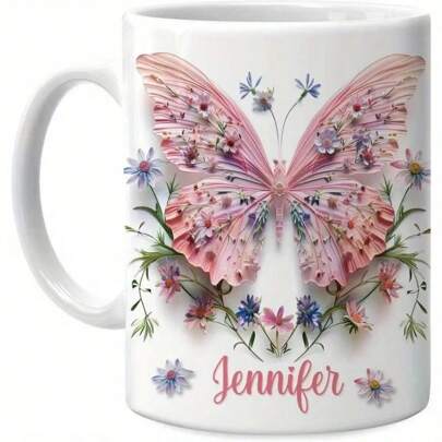 1 Cốc nước in tên tùy chỉnh, Cốc sứ 11 ounce, Cốc nước họa tiết bướm hồng thời trang, Cốc cà phê, Nóng và lạnh, Đồ dùng gia đình và nhà bếp có thể tái sử dụng, Cốc sữa, Cốc ăn sáng, Không chứa Bisphenol A, Thích hợp làm quà tặng ngày lễ tình nhân, Quà tặng năm mới, Quà tặng gia đình và bạn bè, Thích hợp làm việc tại văn phòng và tại nhà
