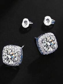 1 Pair 2pcs Shiny Full Zirconia Heart Shaped Stud Earrings, Fashionable For Daily Wear, Valentine's Day & New Year Gift - Multicolor - View 13
