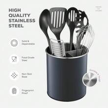 Stainless Steel Rotating Utensil Organizer With Weighted Base - Removable Divider, For Kitchen Countertop - Inky Raven Black - View 3