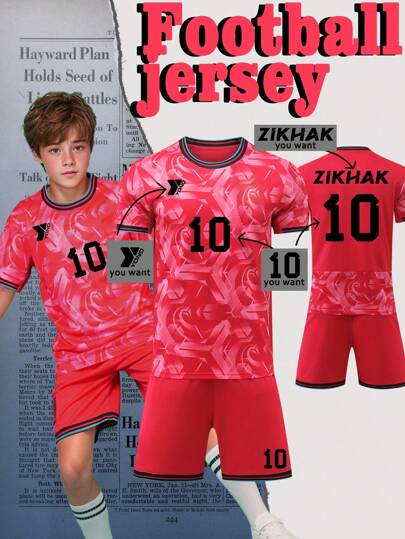 Customizable Korean Style Youth Football Set (8-12 Years Old) - Personalized Jersey And Shorts Set With Customizable Logo, Numbers, And Text Content