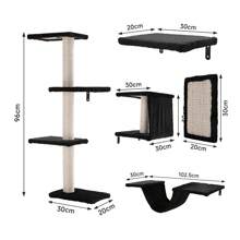 Living And Home Cat Tree Set With Hammock And Jumping Platform - Black 30cm W X 20cm D X 96cm H - View 5