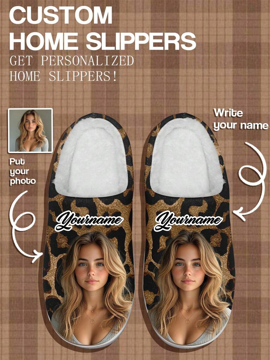 Customized 3D Printed Christmas Slippers, Warm And Comfortable Indoor Home Slippers, Personalized Photo Slippers With Plush, Ideal Christmas Gift For Lover, Mother, Father, Fiancée, Family, Friends, Siblings - Multicolor - View 1