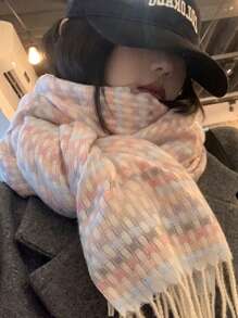 1pc Women's Premium Fuzzy Scarf, Stylish Korean Version, Thick Mohair, Suitable For Autumn And Winter Accessories Women