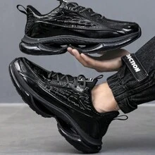 PLUS SIZE Men's Durable Lace Up Hiking Boots, Comfy Non Slip Soft Sole Shoes For Men's Outdoor Activities - Black - View 5