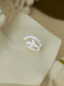 1pc Minimalist Luxury Diamond Encrusted Double Layer Wheat Ear Cuff - Antique Silver - View 2