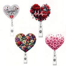 1Pc Valentine's Day Love Glitter Badge Scroll, Medical Nurse Retractable Badge Scroll, Cute Care ID Badge Scroll, Hospital Office Staff Easy To Pull Buckle Valentine's Day Small Gift,School Supplies,Back To School - Multicolor - View 8