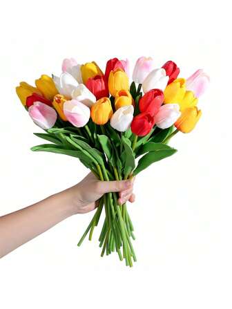 10pcs 4-Color Tulip Artificial Flowers, Realistic Tulips, Suitable For Weddings, Engagements, Bride's Birthday, Home, Office Parties, Mother's Day Gifts, Indoor/Outdoor Decor, Halloween, Christmas, Thanksgiving, Fall Decorations
