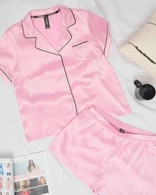 Bebe Pajama Set For Women, Stretch Rayon Knit Short Sleeve PJs For Women Set, Ladies Pajamas Sets - 淺粉紅色 - 查看 5