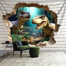 Giant Dinosaur Breaking Through Wall Tapestry - Made Of Polyester Fiber, No Installation Required, Suitable For Living Room, Bedroom, Office Decor And Party Background - Multicolor - View 3
