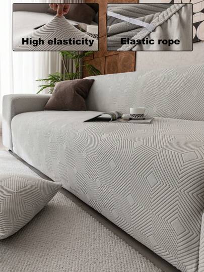 1 Pc 3D Sofa Cover, Multi-Functional Full Coverage Sofa Slipcover, Solid Color Tree Leaf Pattern, Fitted Stretchy Sofa Protector, Holiday Decor Accessory, Includes 1 Pillow Case
