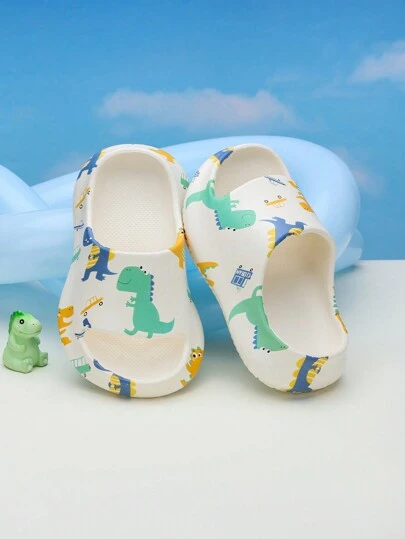 1 Pair Kids' Open Toe Breathable Dinosaur Print Non-Slip Slip-On Sandals, Teens' Daily Indoor/Outdoor Breathable Slip-On Slippers