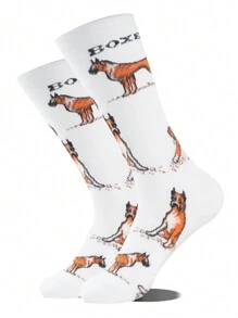 1/6 Pairs Of Men's Black And White, New Pet Animal Dog Socks Fashion Unisexes Stockings, Comfortable And Breathable, Deodorant And Sweat Absorption, Suitable For Men Outdoor Sports, Eye-Catching Fashion Socks On The Street