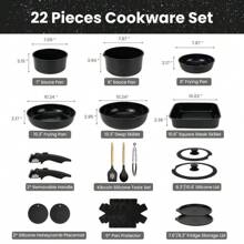Kikcoin 22Pcs Pots And Pans Cookware Set Nonstick,PFOA PFAS-Free,Detachable Handle,Utensils,Lids,Skillet,Fryingpan,Kitchenware,Christmas Gift - 31 chiếc (màu đen) - Xem 5