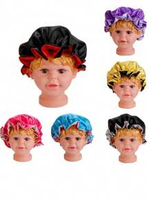 1 Pc Satin Sleep Caps For Children Elastic Silk-Like Round Baby Bonnet Doublyer Infant Hair Protective Hat - Multicolor - View 2