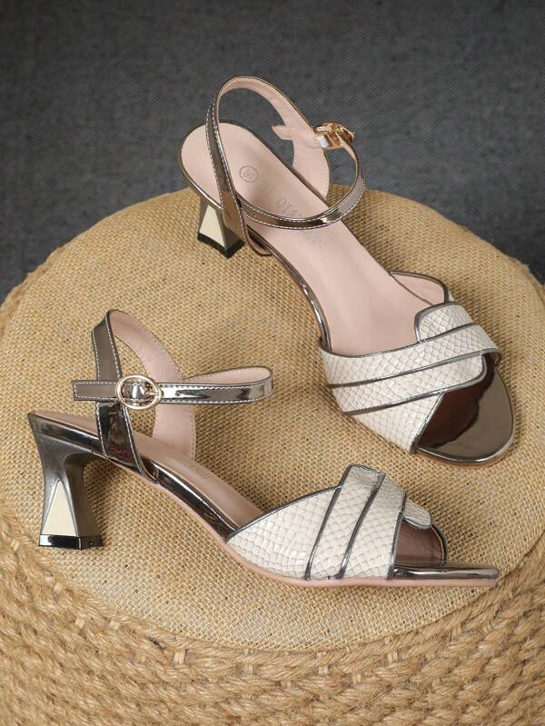 صندل بتصميم أصبع قدم مدبب وزخارف من الراين ستون و حزام و إبزيم ، كعب عالي رفيع ، أحذية مناسبة للحفلات والسهرات للنساء