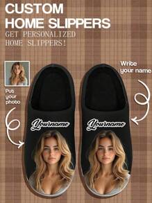 定制3D打印照片毛绒拖鞋，可爱个性化保暖舒适室内家居拖鞋，适合作为情侣、母亲、父亲、未婚妻、家人、朋友、兄弟姐妹的礼物，新年魅力之选