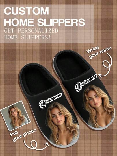 Customized 3D Printed Photo Plush Slippers, Cute Personalized Warm And Comfortable Indoor Home Slippers, Suitable As Gifts For Lover, Mother, Father, Fiancée, Family, Friends, Siblings