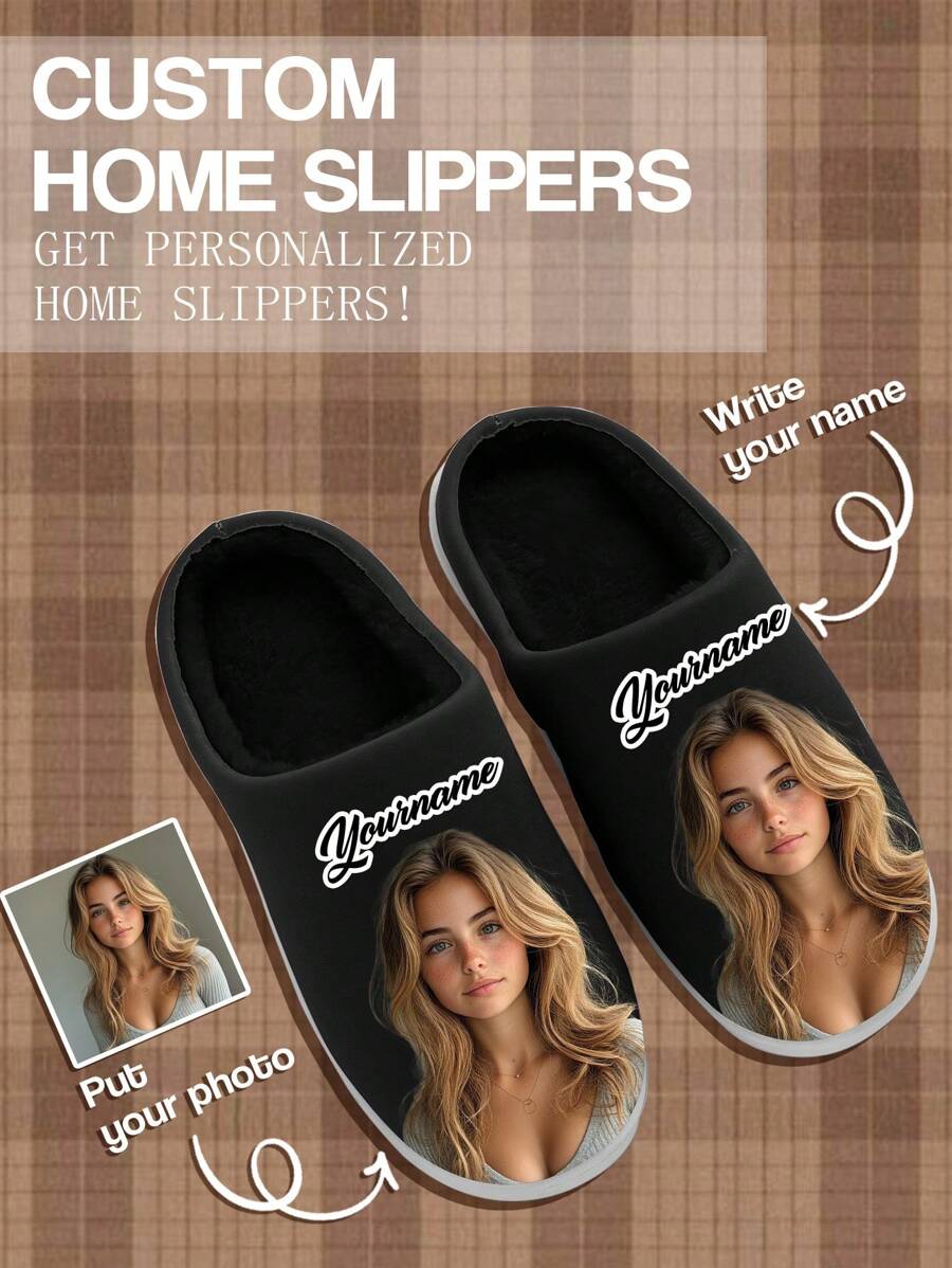 定制3D打印照片毛绒拖鞋，可爱个性化保暖舒适室内家居拖鞋，适合作为情侣、母亲、父亲、未婚妻、家人、朋友、兄弟姐妹的礼物，新年魅力之选