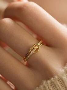 BALMORA A Vintage S925 Silver Simple Rose Gold Ring For Women Girls Charming Retro Double Knot Rope Elegant Statement Tiny Anillo Jewelry Gift Valentines