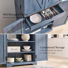 72" Tall Storage Cabinet, Farmhouse Kitchen Pantry Cabinet With Organizer And 4 Barn Doors, Storage Cabinet For Kitchen, Dining Room, Living RoomFor Kitchen, Dining Room, Bathroom