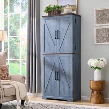 72" Tall Storage Cabinet, Farmhouse Kitchen Pantry Cabinet With Organizer And 4 Barn Doors, Storage Cabinet For Kitchen, Dining Room, Living RoomFor Kitchen, Dining Room, Bathroom