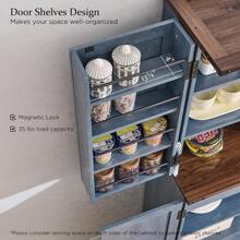 72" Tall Storage Cabinet, Farmhouse Kitchen Pantry Cabinet With Organizer And 4 Barn Doors, Storage Cabinet For Kitchen, Dining Room, Living RoomFor Kitchen, Dining Room, Bathroom