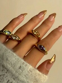 Anel de Pedra Preciosa Ouro 18K, Anel de Sinete, Anel de Cristal Solitário Ouro, Anel Declarativo, Presente para Ela no Dia dos Namorados