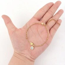 1 pièce Nouveau mode Bracelet en acier inoxydable à chaîne de perles de couleur or avec cubic zirconia cubique et initiale en forme de cœur pour femmes