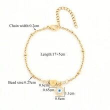 1 pièce Nouveau mode Bracelet en acier inoxydable à chaîne de perles de couleur or avec cubic zirconia cubique et initiale en forme de cœur pour femmes