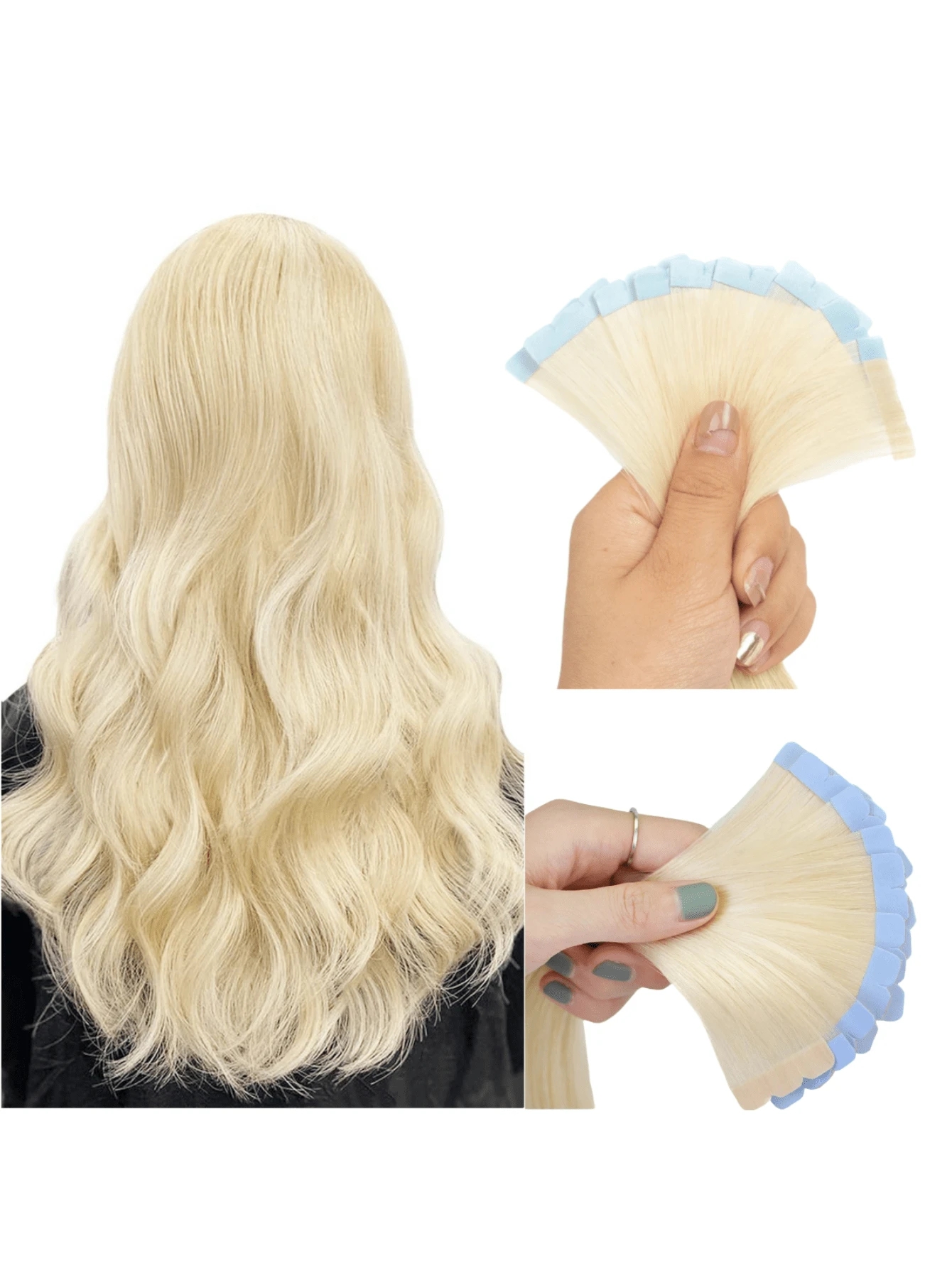 10pcs/Pack Mini Tape-In Hair Extensions, Single-Sided PU Tape, Light Blonde Color