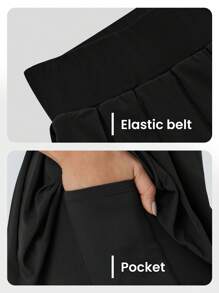 YEIFIN High Waisted Pleated Two-Fold Side Pocket With Adjustable Buckle, Mini Quick Drying Sports Pants, Tennis Skirt Black Summer - Black - View 5