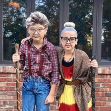 Old Man Costume, Funny Halloween Costumes Set Old Person Grandpa Cosplay Party Dress Up With Gray Wig Moustache Eyebrows Glasses For 100th Day Of School Carnival Masquerade Theme (Male) - Multicolor - View 5