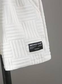 Boys Outfit - Boys Summer Casual Wear, White T-Shirt With Letter And Geometric Pattern, Paired With Shorts, Comfortable, Stretchy White Boys Sweatshirt For Summer