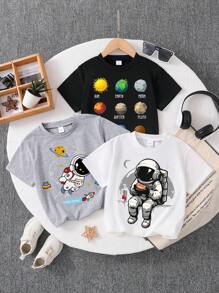 3pcs/Set Young Boy Casual Everyday Minimalist Letter Graphic Print Short Sleeve Tee