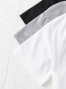 3pcs/Set Young Boy Casual Everyday Minimalist Letter Graphic Print Short Sleeve Tee