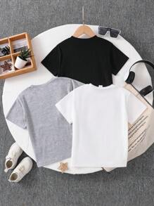 3pcs/Set Young Boy Casual Everyday Minimalist Letter Graphic Print Short Sleeve Tee