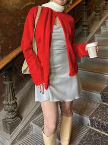 Women's Autumn Sweater Cardigan Long Sleeve O Neck One Button Open Front Knitwear - Red - View 2