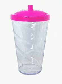 15 Twister Cups 400ML Colored Lid And Transparent Straw - 粉紅色水晶玻璃 - 查看 3