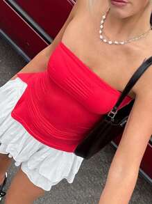 Women Tube Tops Solid Color Slit Strapless Tank Tops Summer Backless Bandeau Shirts Streetwear - Red - View 5