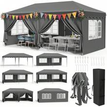 Folding Gazebo 3x6m, 420D Oxford Gazebo 3x6 Waterproof, Stable, Winterproof, Garden Tent With 6 Side Panels, Garden Gazebo Height Adjustable, UV Protection 50+ - Grey - View 1