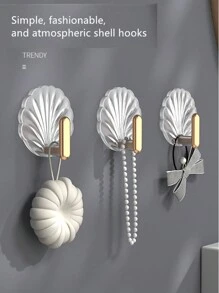 2/4 piezas Ganchos con forma de concha, ganchos adhesivos, ganchos de pared autoadhesivos impermeables, perfectos para colgar toallas, llaves, abrigos en cocina, baño, dormitorio